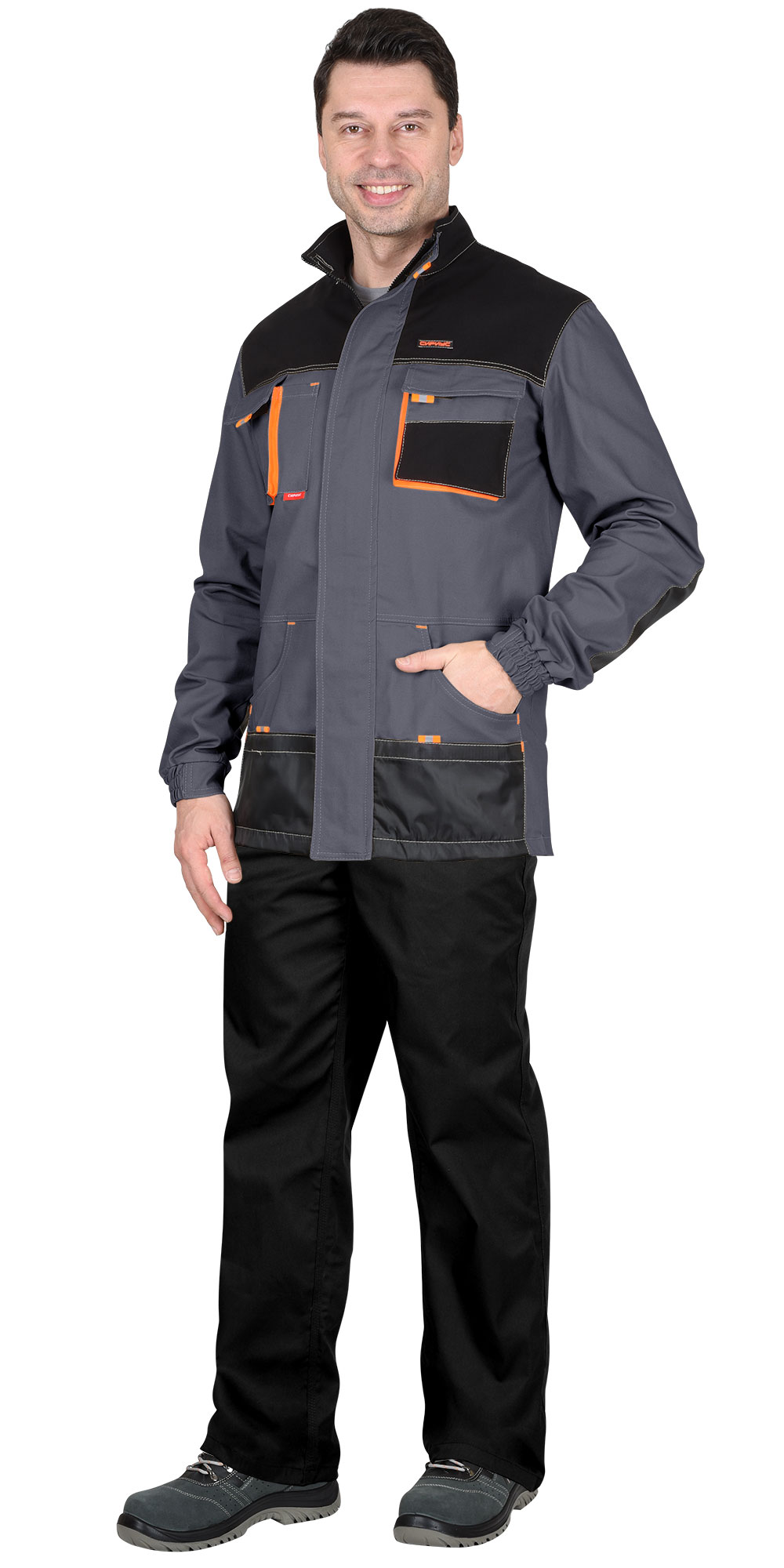 Куртка "СИРИУС-МАНХЕТТЕН" т.серый с оранж. и черным удлин.